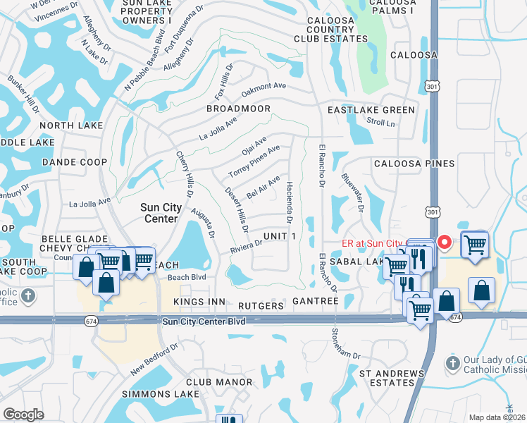 map of restaurants, bars, coffee shops, grocery stores, and more near 1201 Simmons Way in Sun City Center