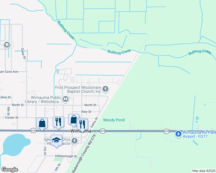 map of restaurants, bars, coffee shops, grocery stores, and more near 6017 Bassa Street in Wimauma