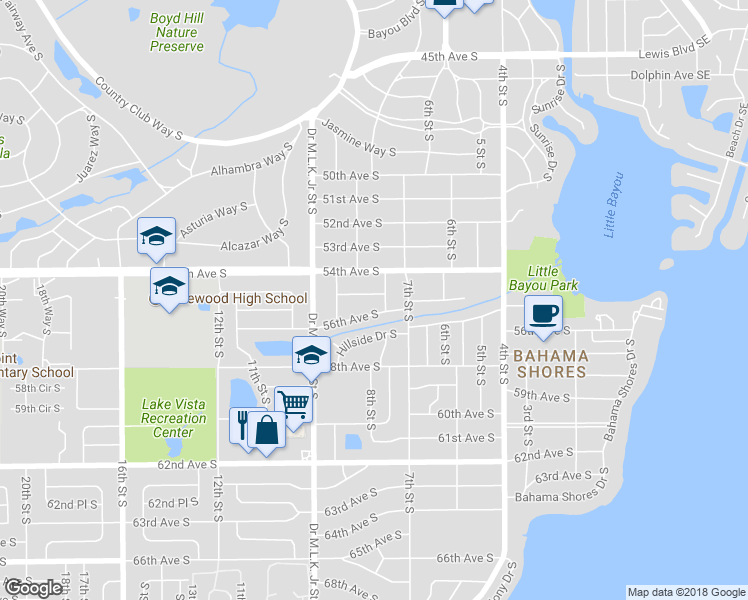 map of restaurants, bars, coffee shops, grocery stores, and more near 772 55th Avenue South in St. Petersburg