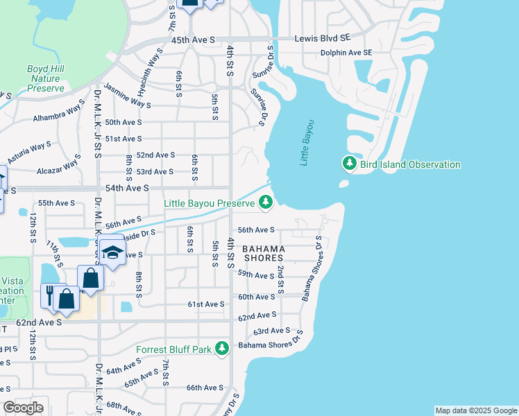 map of restaurants, bars, coffee shops, grocery stores, and more near 311 55th Avenue South in St. Petersburg