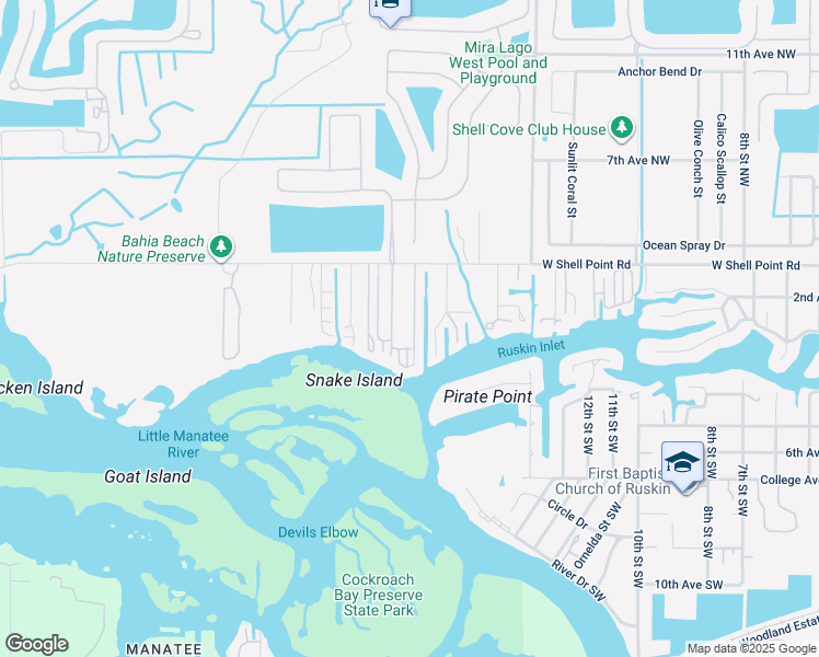 map of restaurants, bars, coffee shops, grocery stores, and more near 120 18th Street Northwest in Ruskin