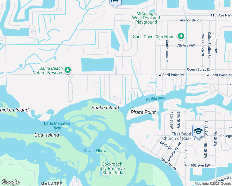 map of restaurants, bars, coffee shops, grocery stores, and more near 120 18th Street Northwest in Ruskin
