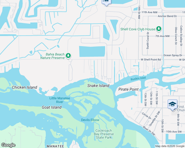 map of restaurants, bars, coffee shops, grocery stores, and more near 101 22nd Street Northwest in Ruskin