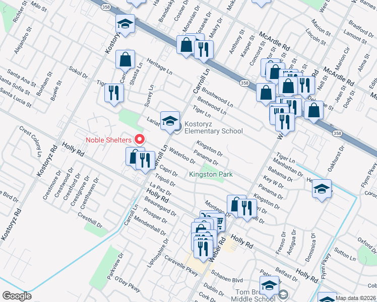 map of restaurants, bars, coffee shops, grocery stores, and more near 3706 Panama Drive in Corpus Christi