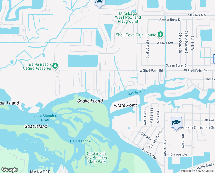 map of restaurants, bars, coffee shops, grocery stores, and more near 123 18th Street Northwest in Ruskin