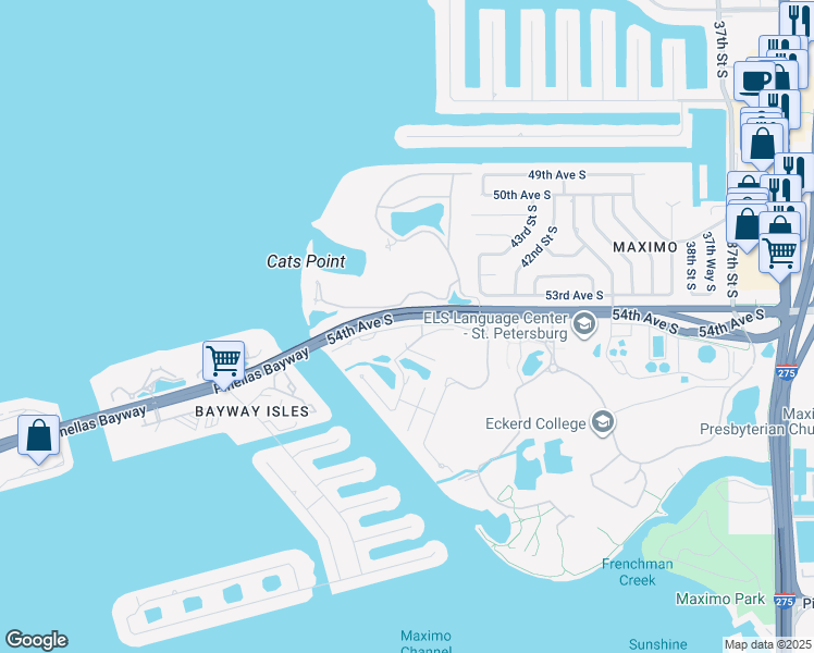 map of restaurants, bars, coffee shops, grocery stores, and more near 4600-4650 Harbor Way N in St Petersburg