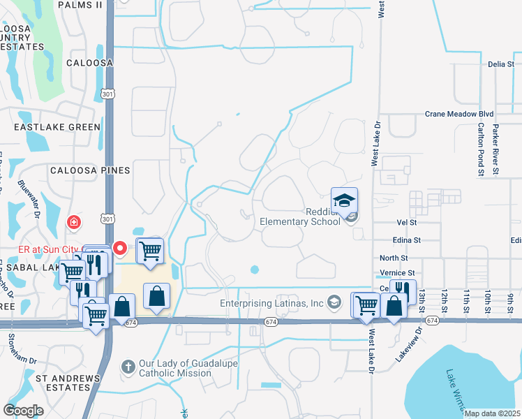 map of restaurants, bars, coffee shops, grocery stores, and more near 16405 Treasure Point Drive in Wimauma