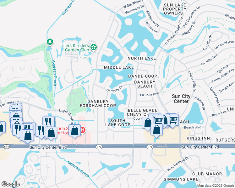 map of restaurants, bars, coffee shops, grocery stores, and more near 1208 Norwich Circle in Sun City Center