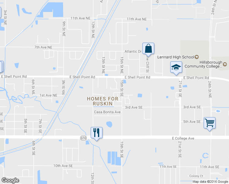 map of restaurants, bars, coffee shops, grocery stores, and more near 231 Toby Martin Lane in Ruskin