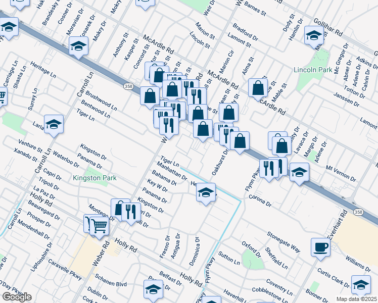 map of restaurants, bars, coffee shops, grocery stores, and more near 4100 Brett Street in Corpus Christi