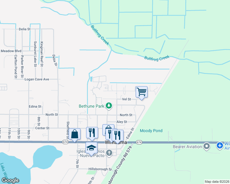 map of restaurants, bars, coffee shops, grocery stores, and more near 5819 Bassa Street in Wimauma