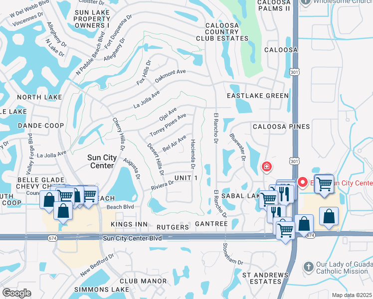 map of restaurants, bars, coffee shops, grocery stores, and more near 1209 Simmons Way in Sun City Center
