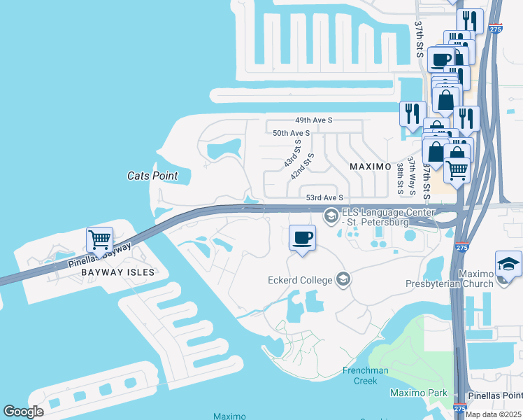map of restaurants, bars, coffee shops, grocery stores, and more near State Highway 679 in Gulfport