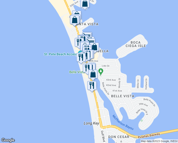 map of restaurants, bars, coffee shops, grocery stores, and more near 4350 Gulf Boulevard in St. Pete Beach
