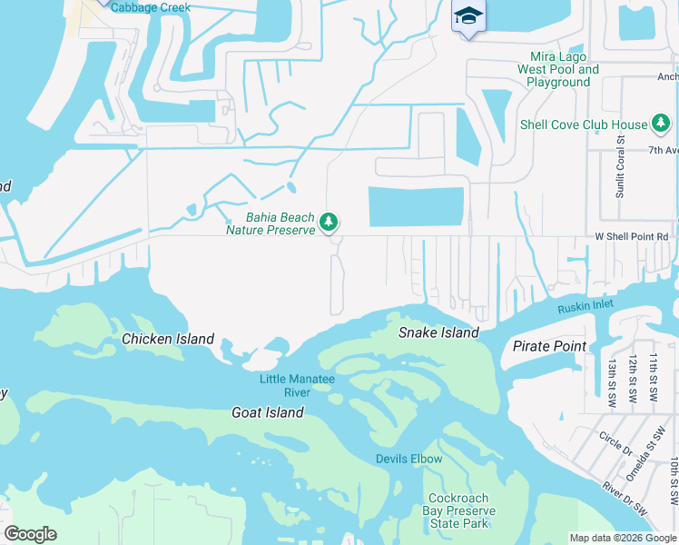 map of restaurants, bars, coffee shops, grocery stores, and more near 2510 West Shell Point Road in Ruskin
