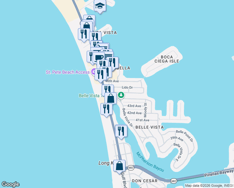 map of restaurants, bars, coffee shops, grocery stores, and more near 33 44th Avenue in St. Pete Beach