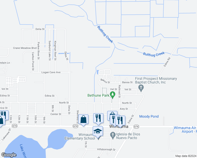 map of restaurants, bars, coffee shops, grocery stores, and more near 5742 Bassa Street in Wimauma