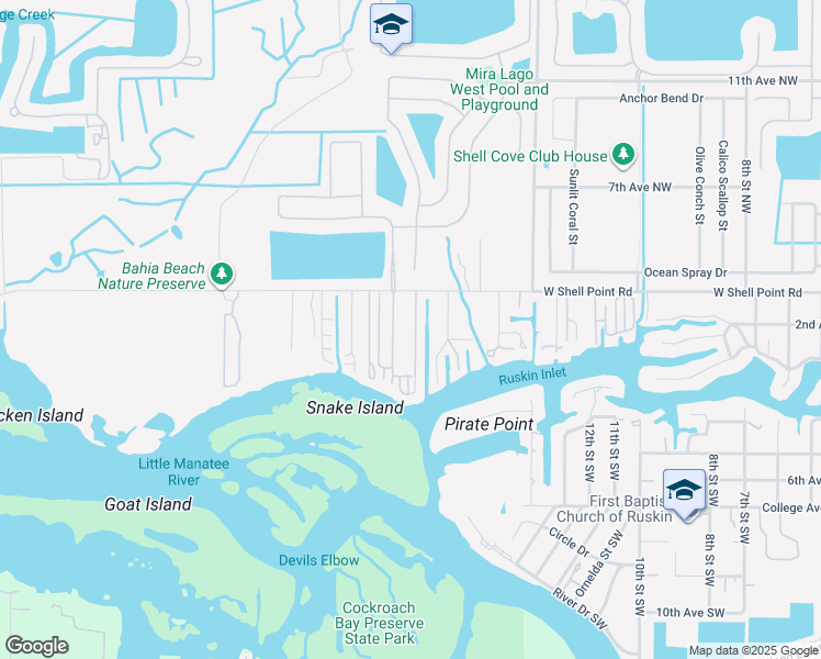 map of restaurants, bars, coffee shops, grocery stores, and more near 140 18th Street Northwest in Ruskin