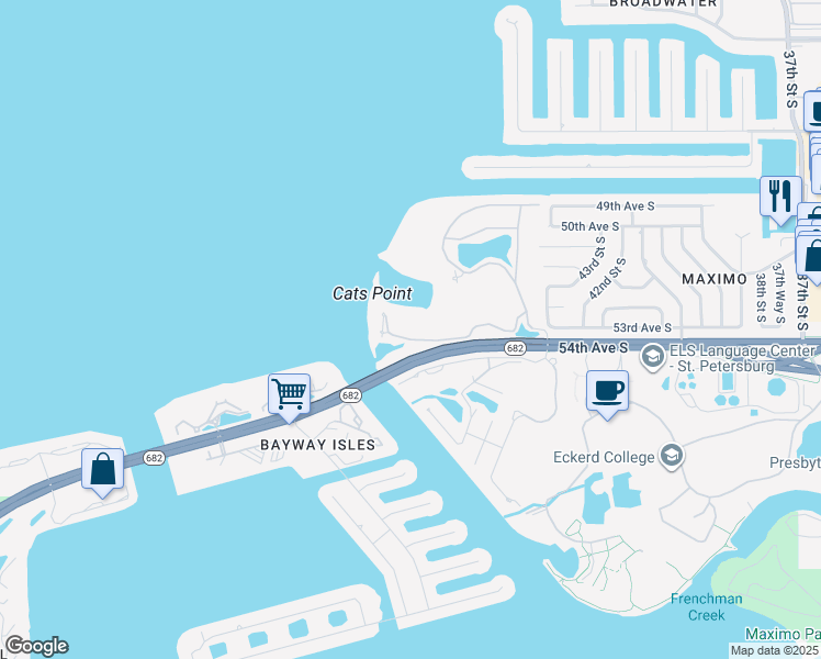 map of restaurants, bars, coffee shops, grocery stores, and more near 4801 Osprey Drive South in St. Petersburg