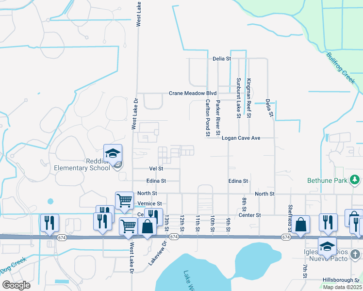 map of restaurants, bars, coffee shops, grocery stores, and more near 100 Great Reef Street in Wimauma
