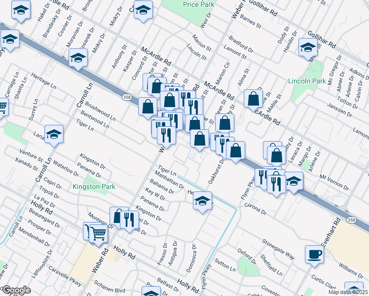 map of restaurants, bars, coffee shops, grocery stores, and more near 4025 South Padre Island Drive in Corpus Christi