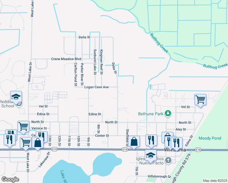 map of restaurants, bars, coffee shops, grocery stores, and more near 101 Delia Street in Wimauma