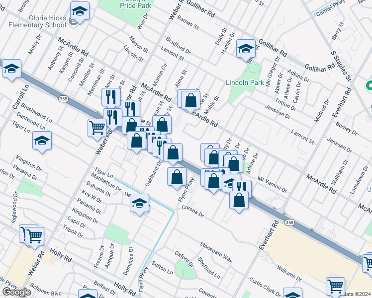 map of restaurants, bars, coffee shops, grocery stores, and more near 4320 South Padre Island Drive in Corpus Christi
