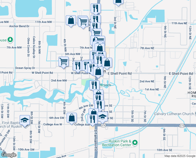 map of restaurants, bars, coffee shops, grocery stores, and more near 55N North U.S. Highway 41 in Ruskin
