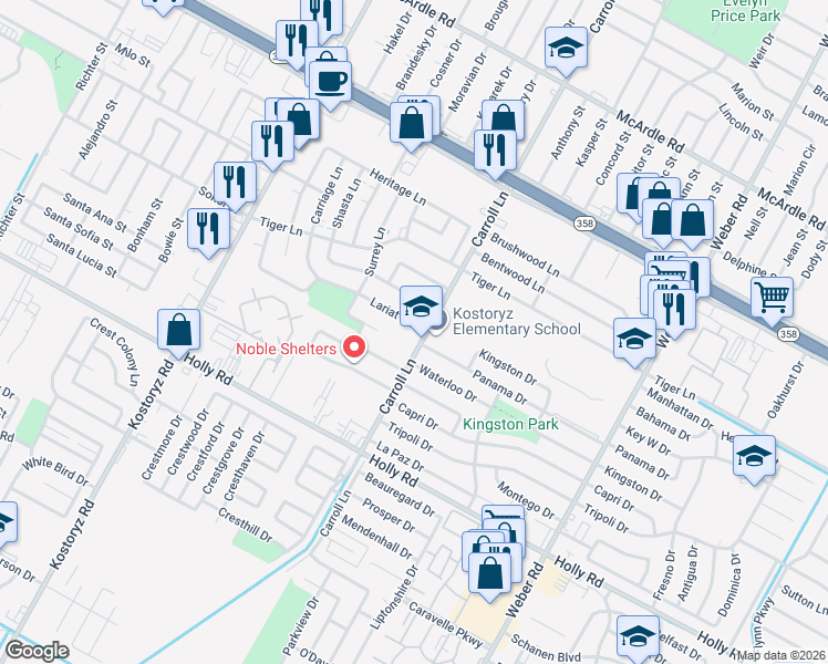 map of restaurants, bars, coffee shops, grocery stores, and more near 3513 Lariat Lane in Corpus Christi