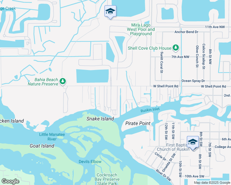 map of restaurants, bars, coffee shops, grocery stores, and more near 140 18th Street Northwest in Ruskin