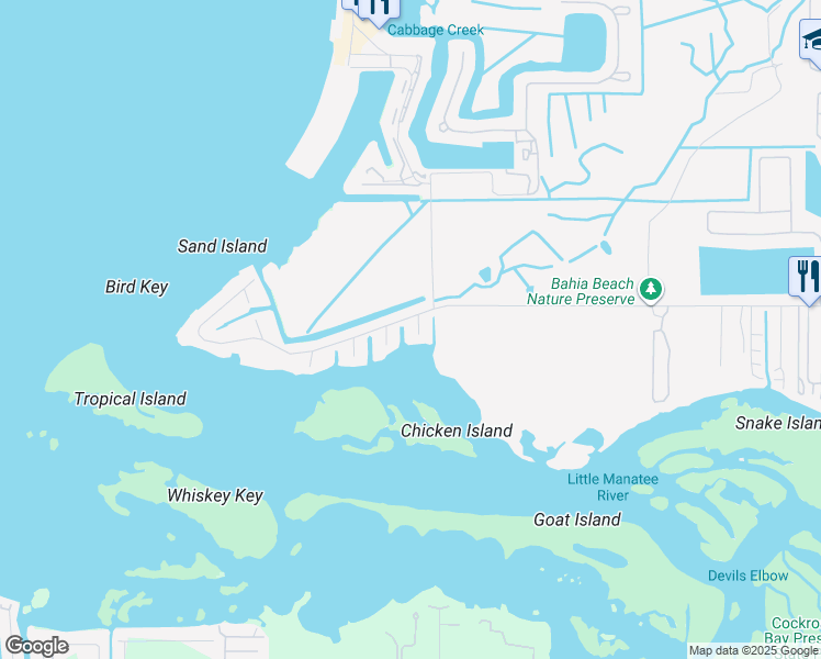 map of restaurants, bars, coffee shops, grocery stores, and more near 106 Janie Street in Ruskin