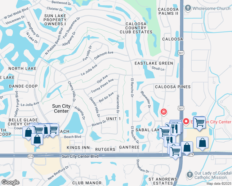 map of restaurants, bars, coffee shops, grocery stores, and more near 702 Bel Air Avenue in Sun City Center