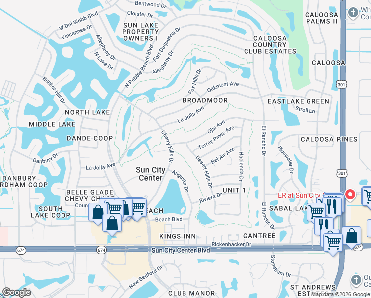 map of restaurants, bars, coffee shops, grocery stores, and more near 1506 Desert Hills Drive in Sun City Center