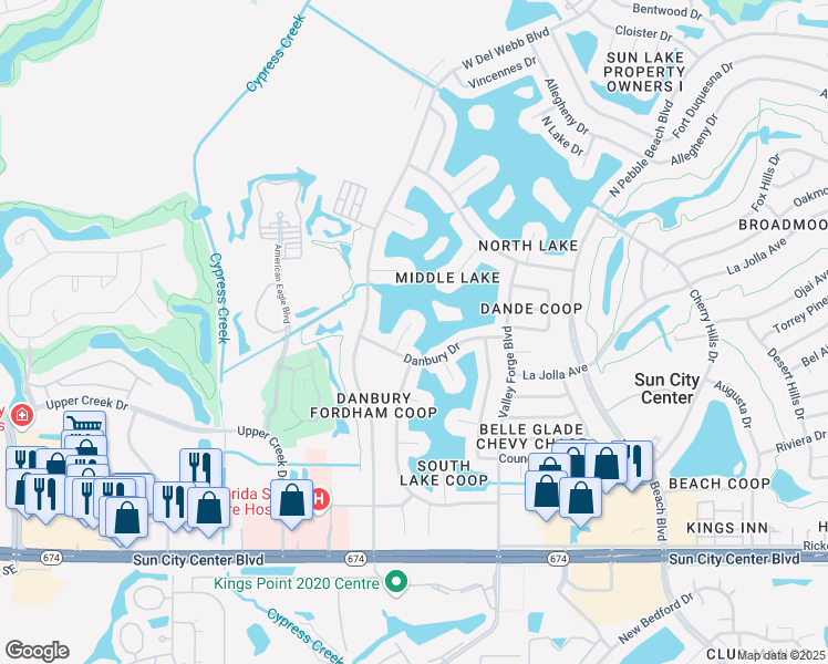 map of restaurants, bars, coffee shops, grocery stores, and more near 1407 Jacobson Circle in Sun City Center