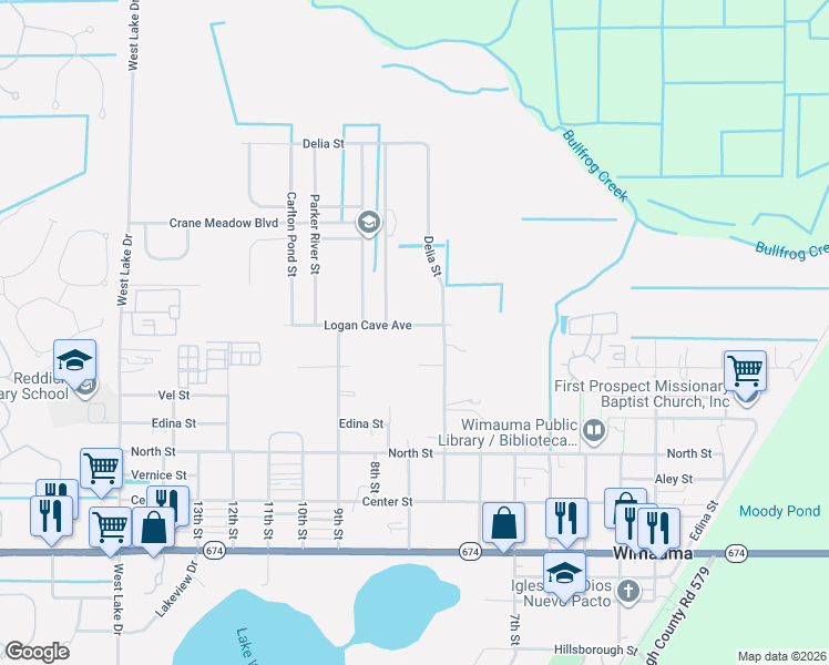 map of restaurants, bars, coffee shops, grocery stores, and more near 5547 Logan Cave Avenue in Wimauma