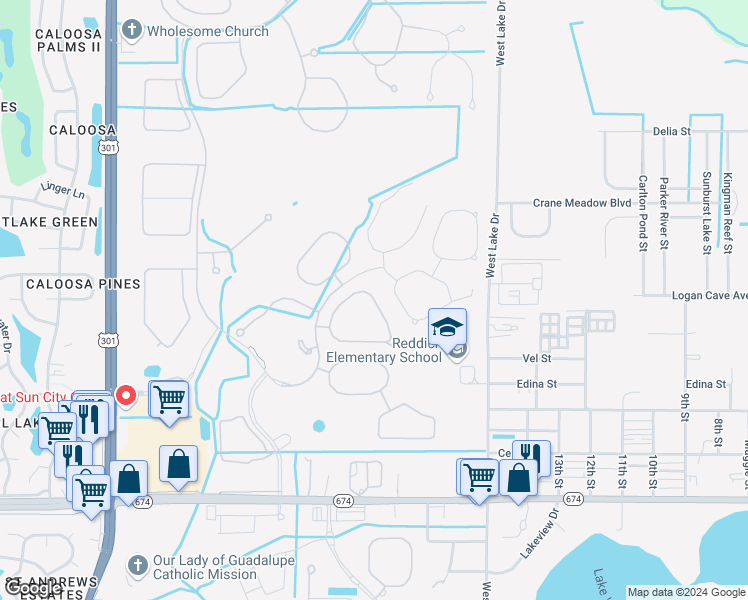 map of restaurants, bars, coffee shops, grocery stores, and more near 16346 Treasure Point Drive in Wimauma