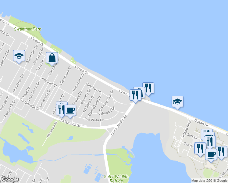 map of restaurants, bars, coffee shops, grocery stores, and more near 6001 Ocean Drive in Corpus Christi