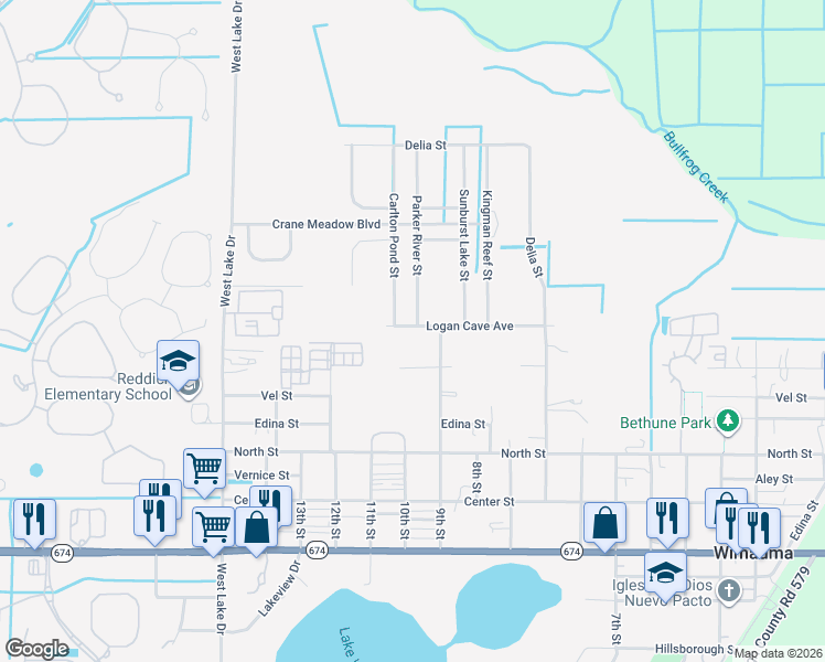 map of restaurants, bars, coffee shops, grocery stores, and more near 101 9th Street in Wimauma
