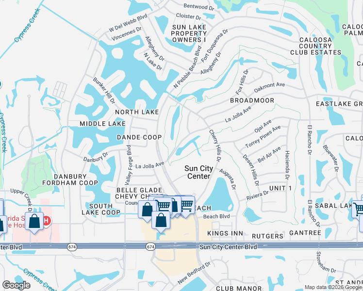 map of restaurants, bars, coffee shops, grocery stores, and more near 1008 La Jolla Avenue in Sun City Center