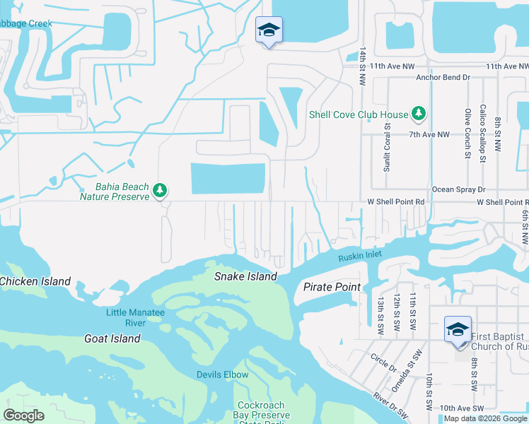 map of restaurants, bars, coffee shops, grocery stores, and more near 145 Trouve Lane in Ruskin