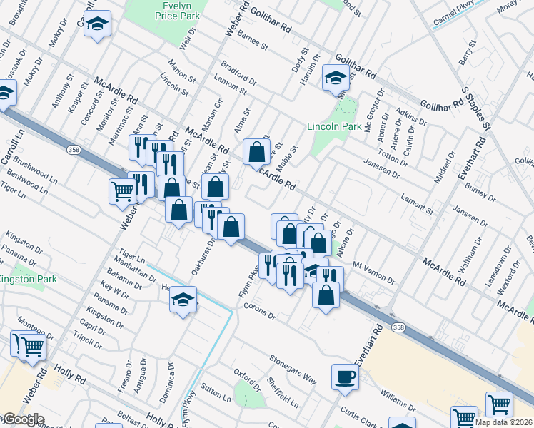 map of restaurants, bars, coffee shops, grocery stores, and more near 4320 South Padre Island Drive in Corpus Christi