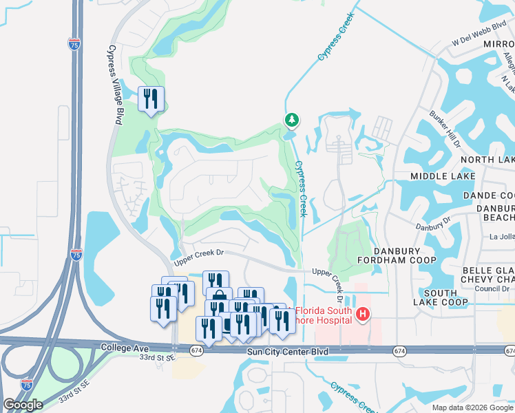 map of restaurants, bars, coffee shops, grocery stores, and more near 3608 Gaviota Drive in Sun City Center