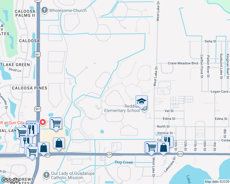 map of restaurants, bars, coffee shops, grocery stores, and more near 16346 Treasure Point Drive in Wimauma