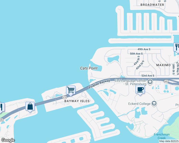 map of restaurants, bars, coffee shops, grocery stores, and more near 4850 Osprey Drive South in St. Petersburg