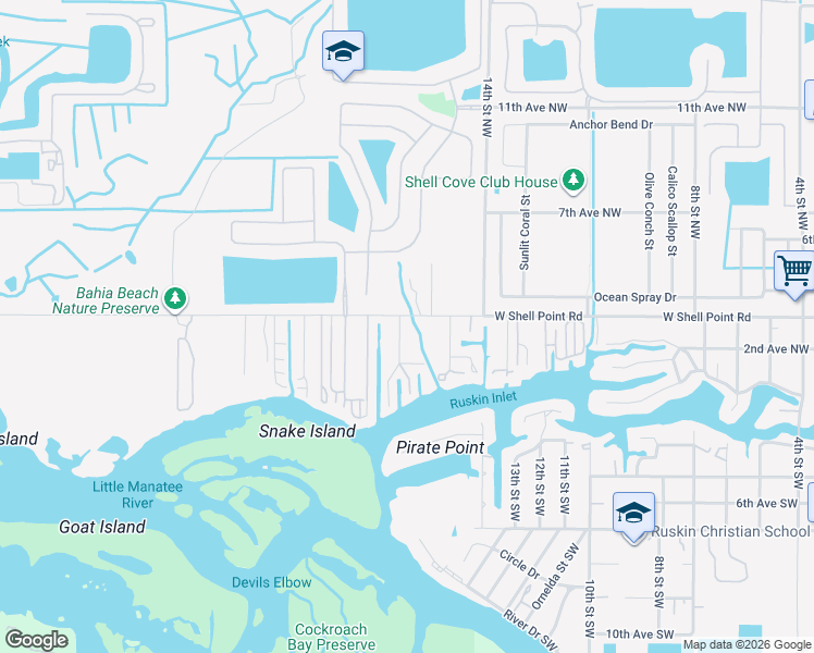 map of restaurants, bars, coffee shops, grocery stores, and more near 215 17th Street Northwest in Ruskin