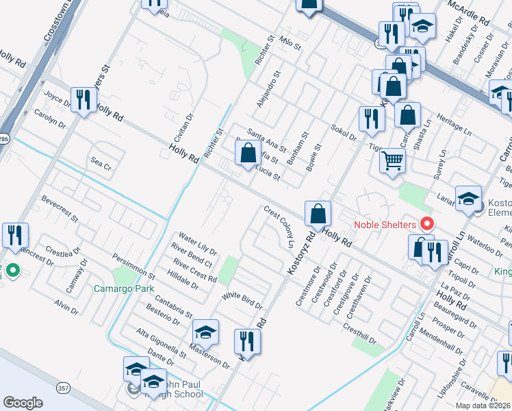 map of restaurants, bars, coffee shops, grocery stores, and more near 5705 Crest Willow Drive in Corpus Christi