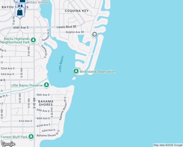 map of restaurants, bars, coffee shops, grocery stores, and more near 5280 Coquina Key Drive Southeast in St. Petersburg