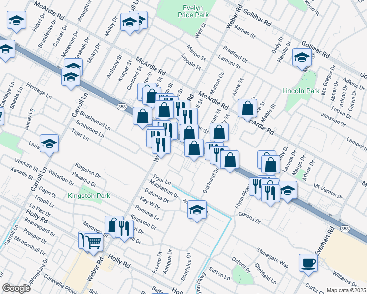 map of restaurants, bars, coffee shops, grocery stores, and more near 4025 South Padre Island Drive in Corpus Christi