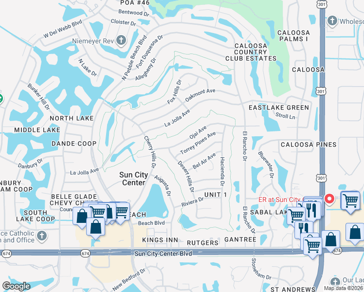 map of restaurants, bars, coffee shops, grocery stores, and more near 740 Ojai Avenue in Sun City Center