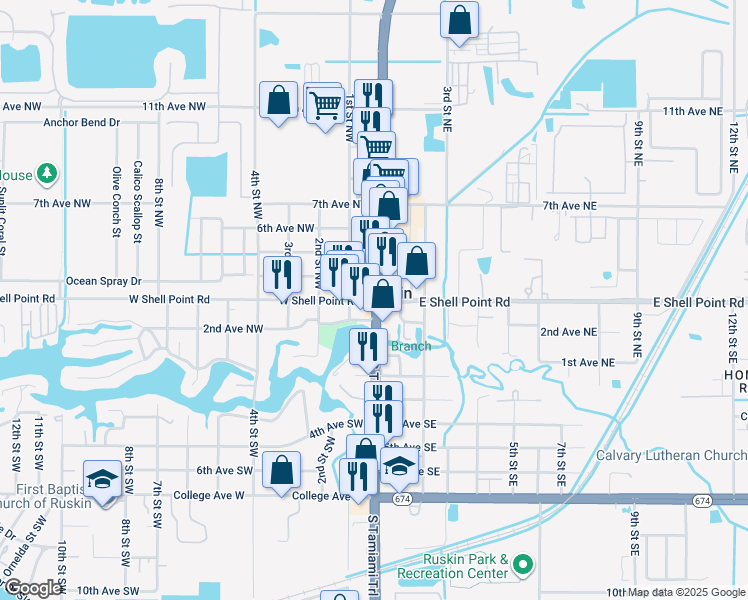 map of restaurants, bars, coffee shops, grocery stores, and more near 55N North U.S. Highway 41 in Ruskin
